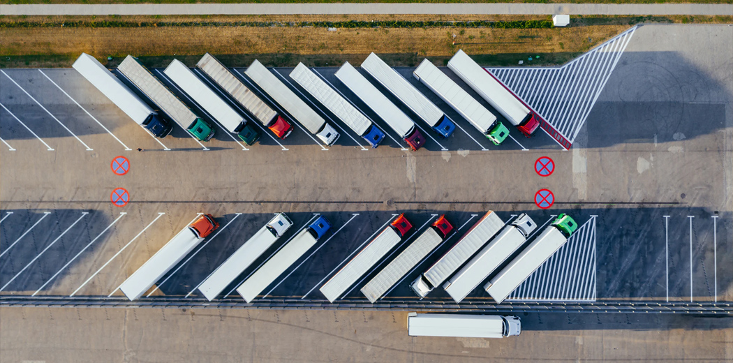 Line of parked trucks